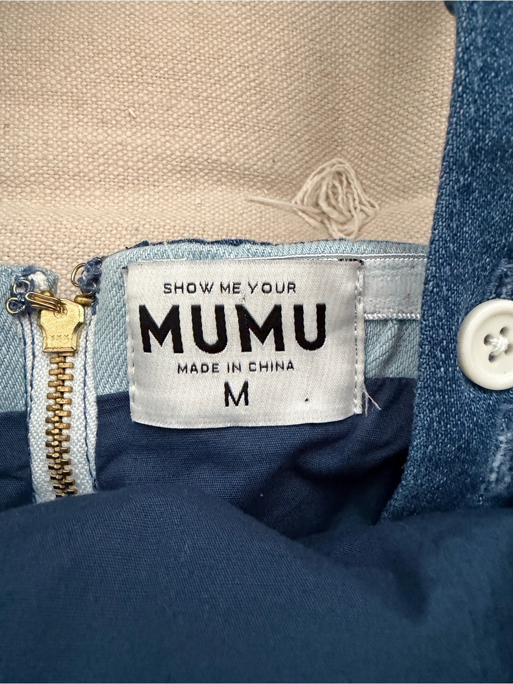 Show Me Your Mumu Denim Garment with Gold Zipper and White Button - Blue - Picture 3 of 3